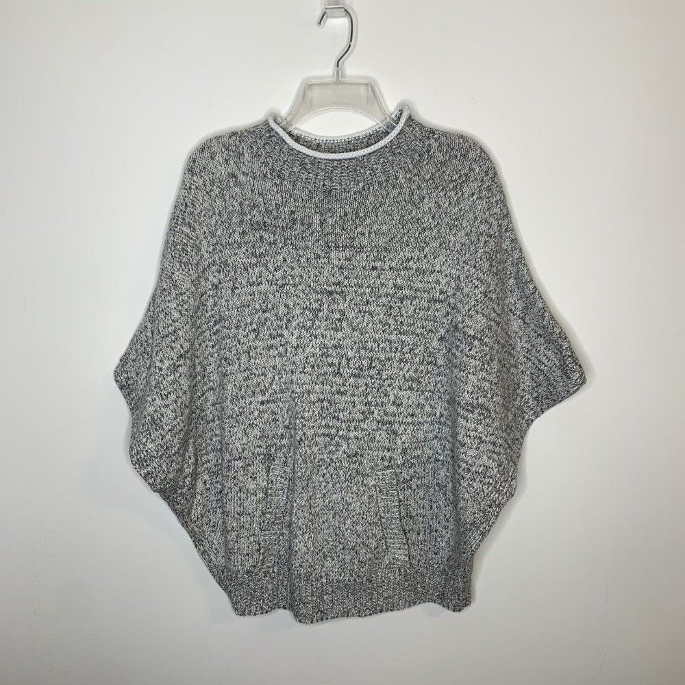 Lou & Grey Funnel Neck Poncho Sweater XS / S Small Heathered Gray Pockets Womens